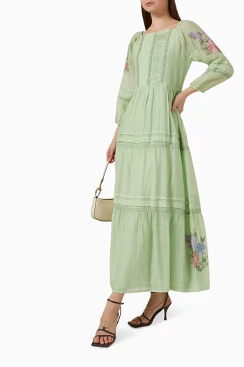 Camelia Embroidered Maxi Dress in Cotton-silk
