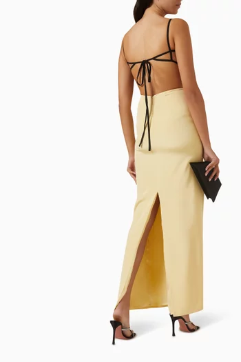 فستان ليو طويل بشريط مزين بالكريستال حرير
