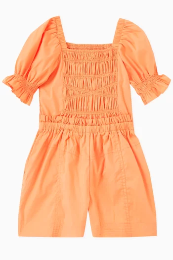Smocked Puff-sleeve Playsuit in Rayon Blend