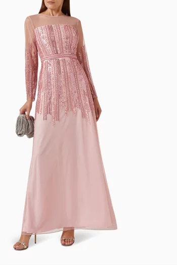Alaina Sequin Maxi Gown in Crêpe Tulle