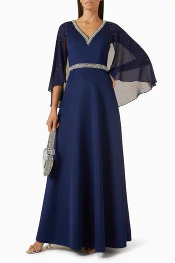 Crystal V-neck Cape-sleeve Gown