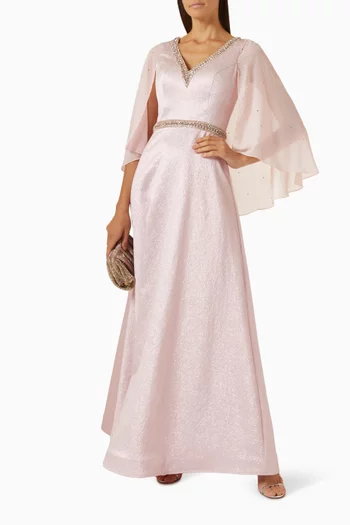 Crystal V-neck Cape-sleeve Gown