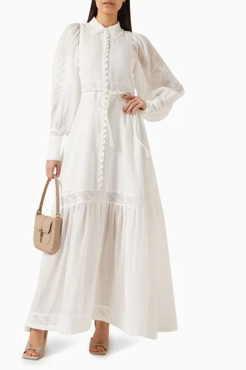Theodora Embroidery Maxi Dress in Linen Ramie