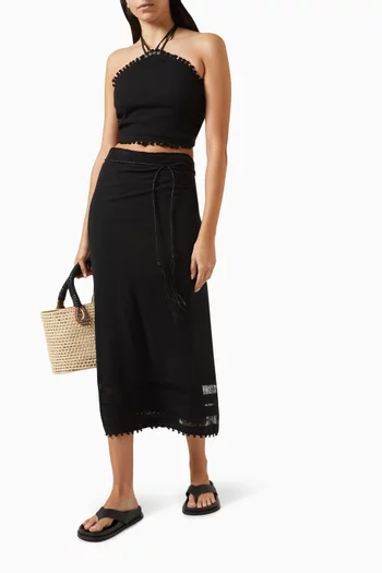 Pareo Belted Midi Skirt in Cotton-gauze
