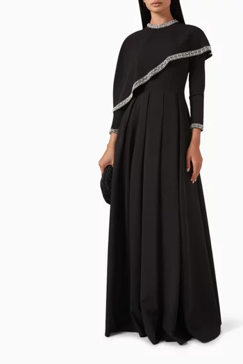 Asymmetric Cape Maxi Gown in Knit Jersey