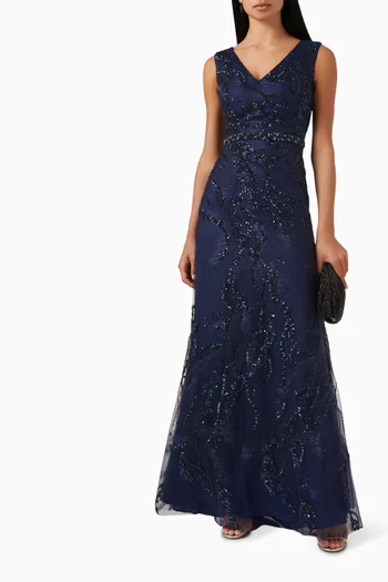 Floral Sequin Embellished Maxi Gown in Lace