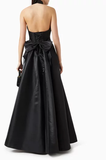 Belted Maxi Gown in Taffeta