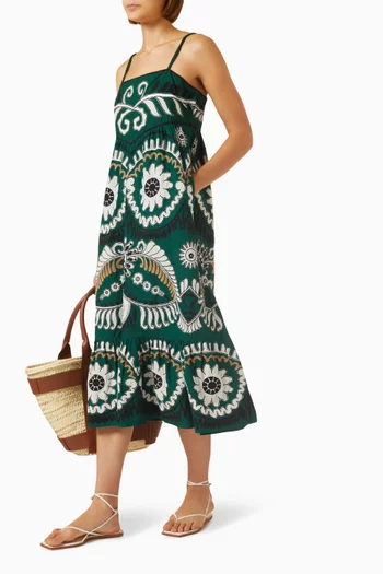 Charlough Print Embroidered Dress in Cotton
