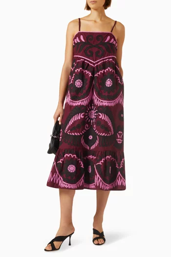 Charlough Print Embroidered Dress in Cotton