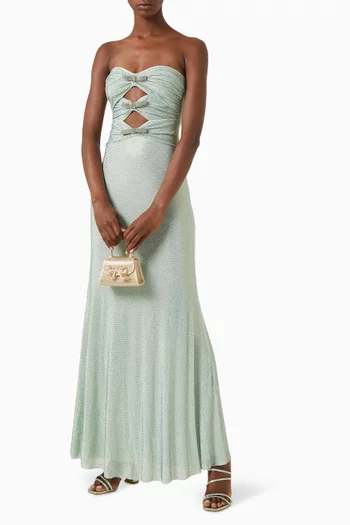 Rhinestone-embellished Strapless Maxi Dress in Mesh