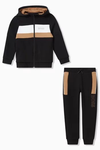 Stripe Zip Hoodie & Sweatpants Set in Cotton