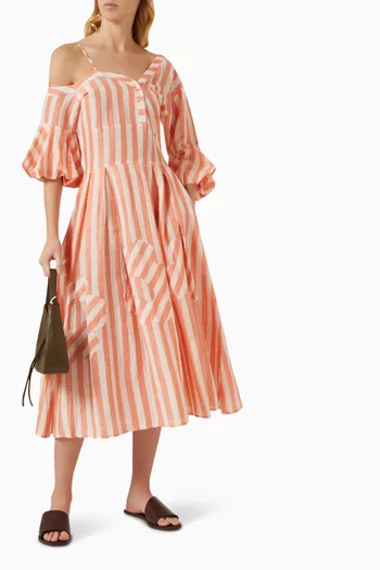 Off-shoulder Stripe Dress in Linen