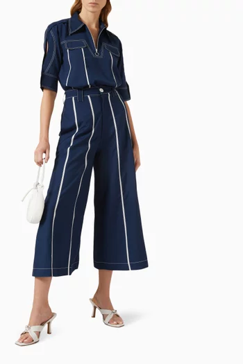 A-line Stripe Flared Pants in Terry Rayon