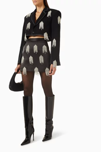 Bloom Crystal-embellished Fringe Mini Skirt in Satin