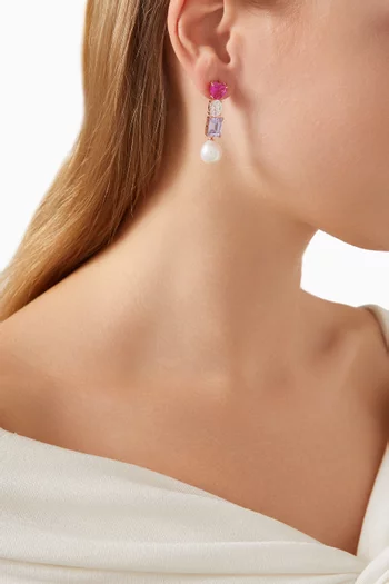 Heart Crystal & Pearl Drop Earrings in Rose Gold-vermeil
