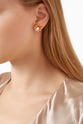 Sunflower Stud Earrings in Gold-plated Brass