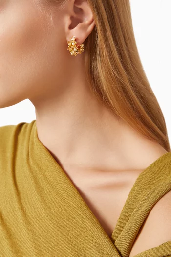 Floral Pearl Hoops in Gold-plated Brass