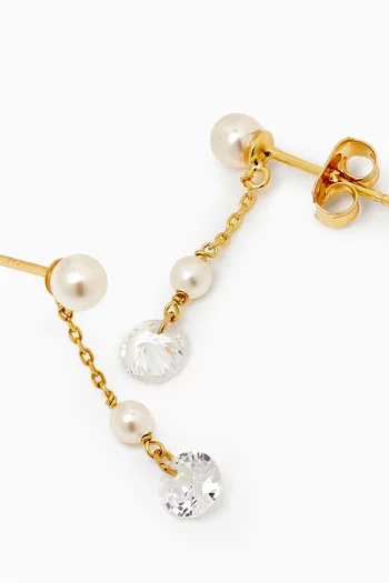 Pearl & Crystal Linear Earrings in Gold-plated Brass