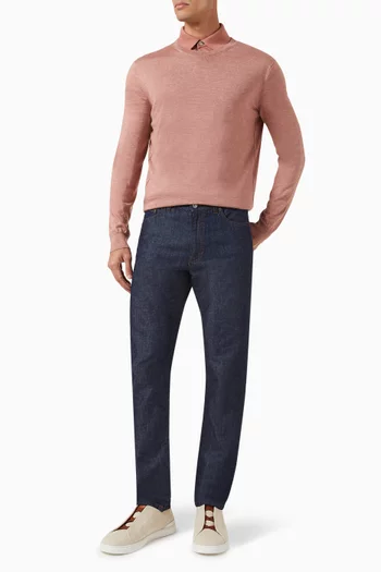 Crewneck Sweater in Silk & Cashmere-blend Knit