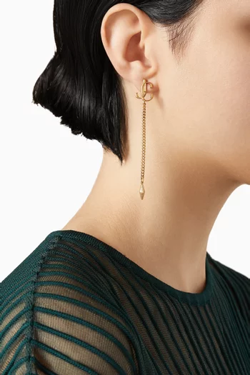 Diamond JC Drop Earrings in Gold-finish Brass