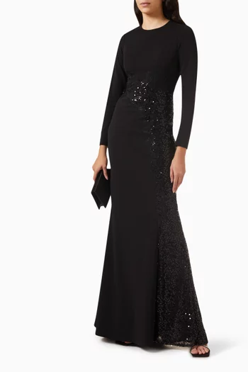 Sequin-embellished Gown in Stretch Crepe