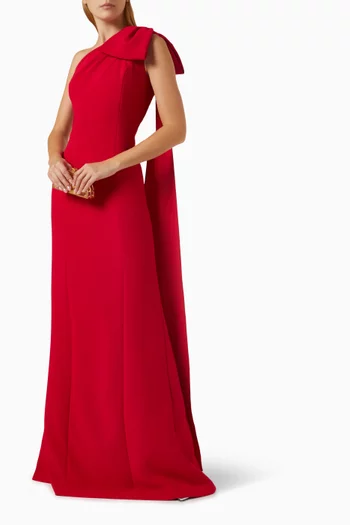 One-shoulder Bow Maxi Dress in Crepe