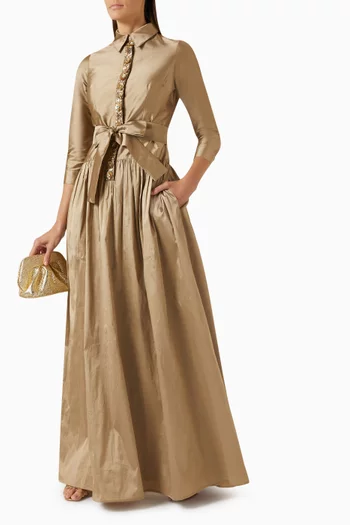 Floral-embellished Shirtdress Gown in Taffeta