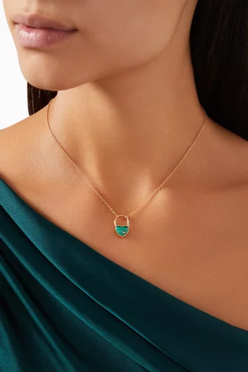 Padlock Heart Malachite & Diamond Pendant Necklace in 9kt Gold