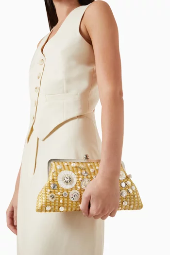 Limpets Classic Medium Beaded Clutch in Straw