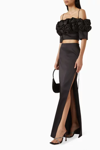 Side-slit Maxi Skirt in Satin