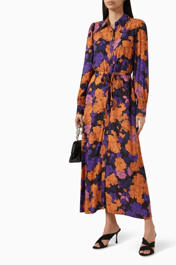 فستان ياسبيريو طويل بنمط قميص مزين بنقشة زهور فيسكوز