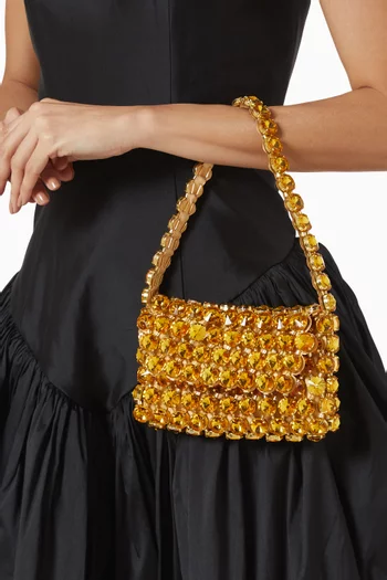 Clochette Baguette Bag in Gold-plated Brass & Crystals