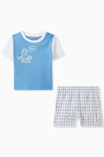 Printed T-shirt & Shorts Set in Cotton Blend