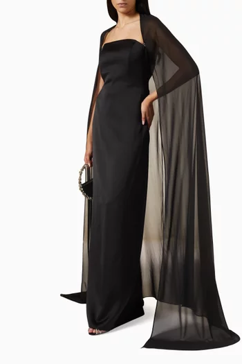 Cut-out Chiffon Cape Gown in Satin Crêpe