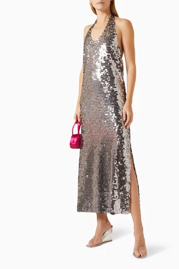 Hely Sequined Halterneck Midi Dress in Polyester