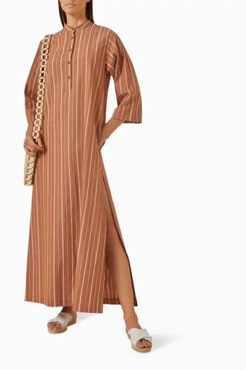 Relaxed Striped Djellaba in Cotton & Linen-blend