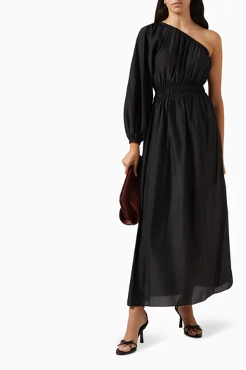 Single-sleeve Maxi Dress in Cotton-silk Blend