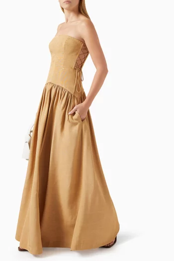 فستان فينتو طويل بأربطة نسيج عثماني