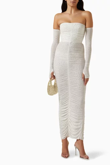 Ruched Strapless Column Dress in Crystal Jersey
