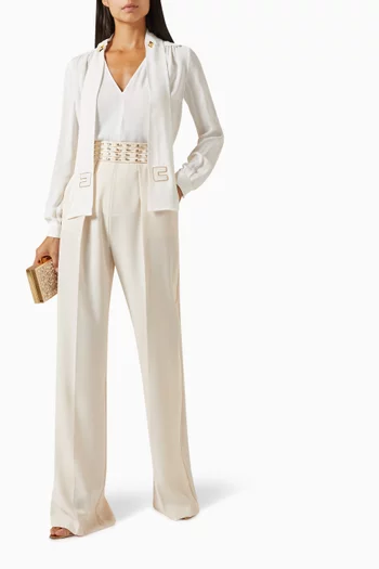 Embroidered Palazzo Pants in Crepe