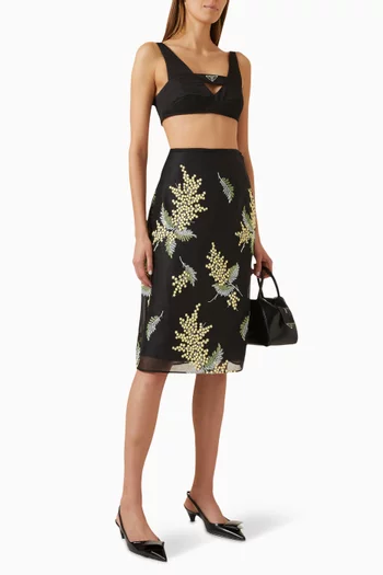 Floral-embroidered Midi Skirt in Tulle