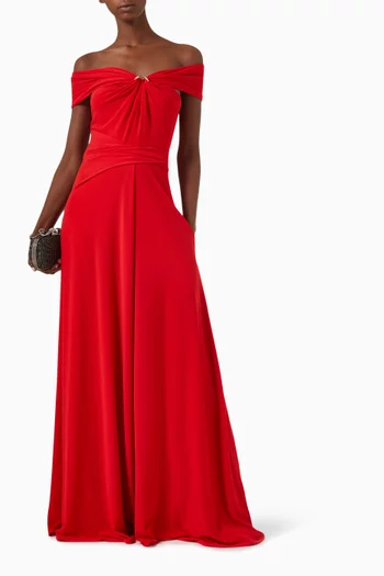 Off-Shoulder Maxi Gown in Jersey Crêpe