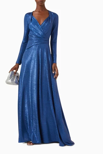 Off-Shoulder Maxi Gown in Mirrorball Stretch
