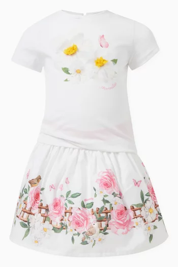 Floral-print Skirt in Cotton-poplin