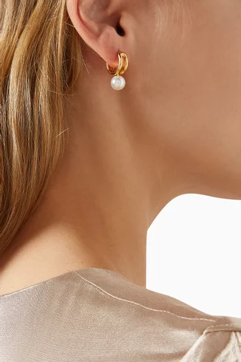 Nova Pearl Drop Huggie Earrings in 14kt Gold-plated Brass