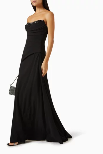 Bead-embellished Strapless Gown in Crepe