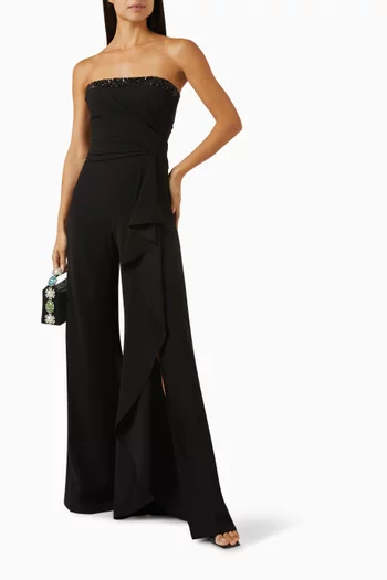 Bead-embellished Strapless Jumpsuit in Crepe