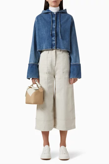 Cropped Hooded Shirt in Cotton-denim