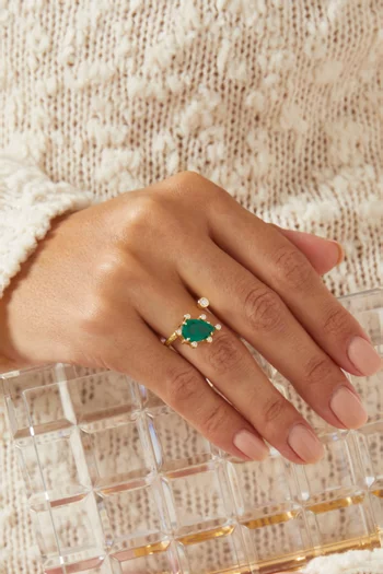 Pear-cut Emerald & Diamond Open Ring in 18kt Yellow Gold