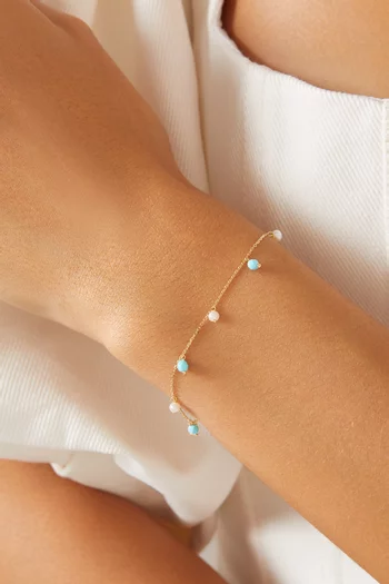 Aqua Turquoise & Pearl Bracelet in 18kt Gold